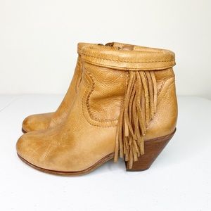 Sam Edelman Louie Cognac Leather Fringe Ankle Booties Size 7